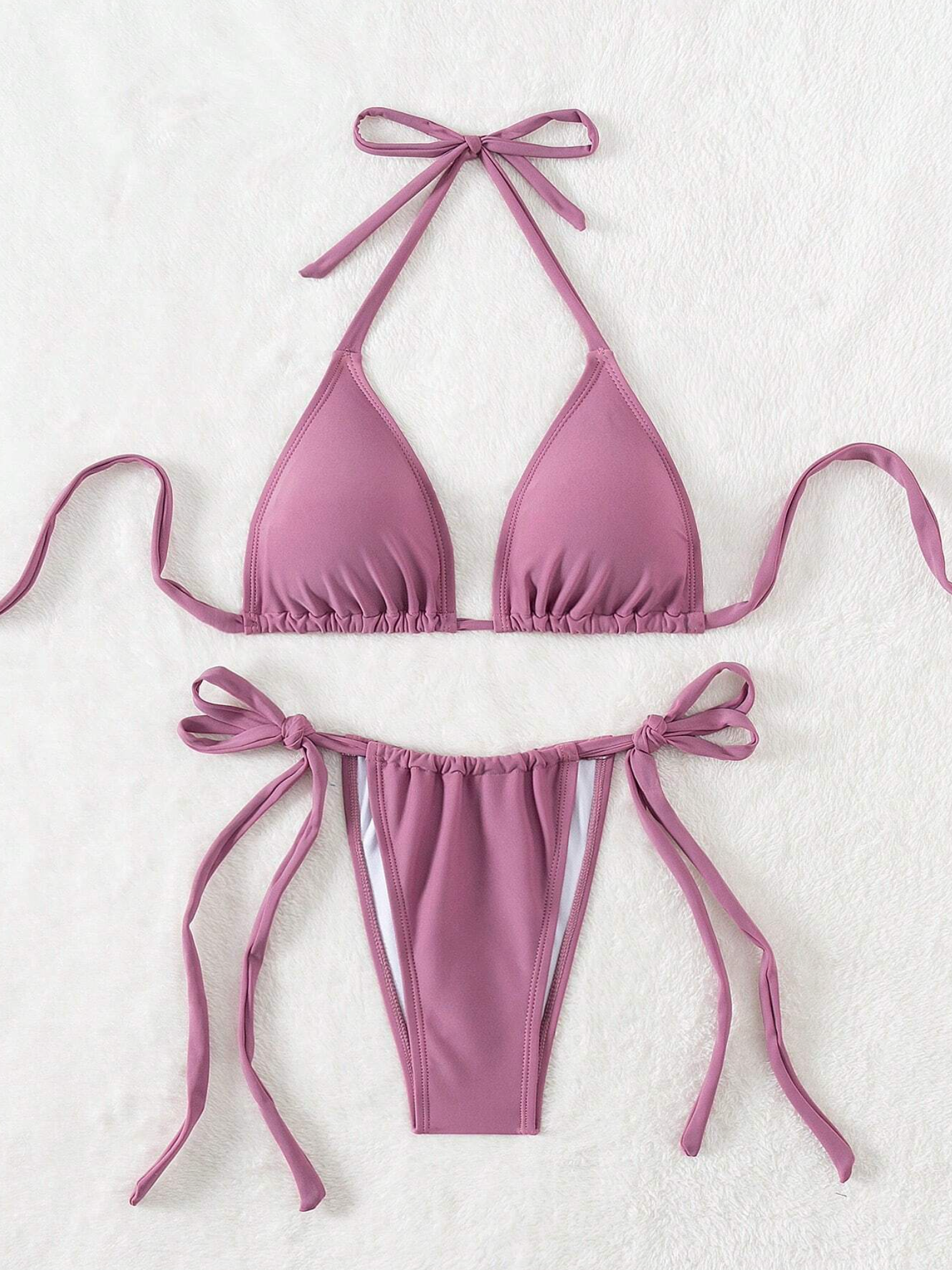 Basic Dusty Mauve Tie Up Bikini Set