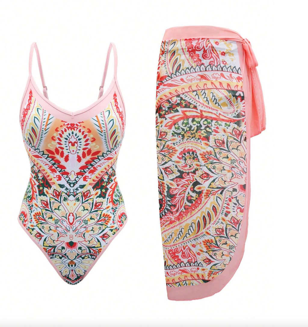 Pink Oasis Swimsuit & Sarong Set