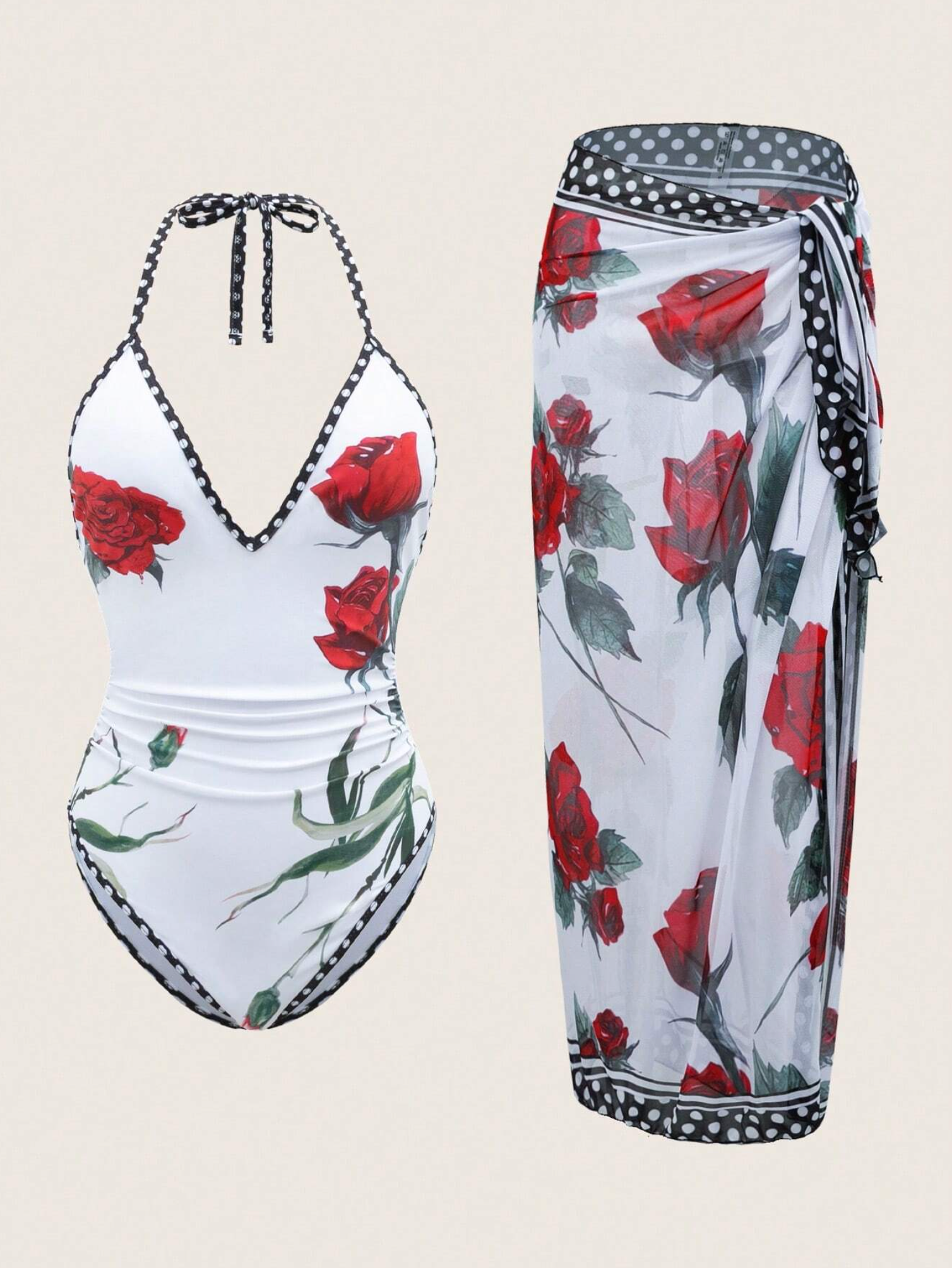 Rose Halter Swimsuit & Sarong Set