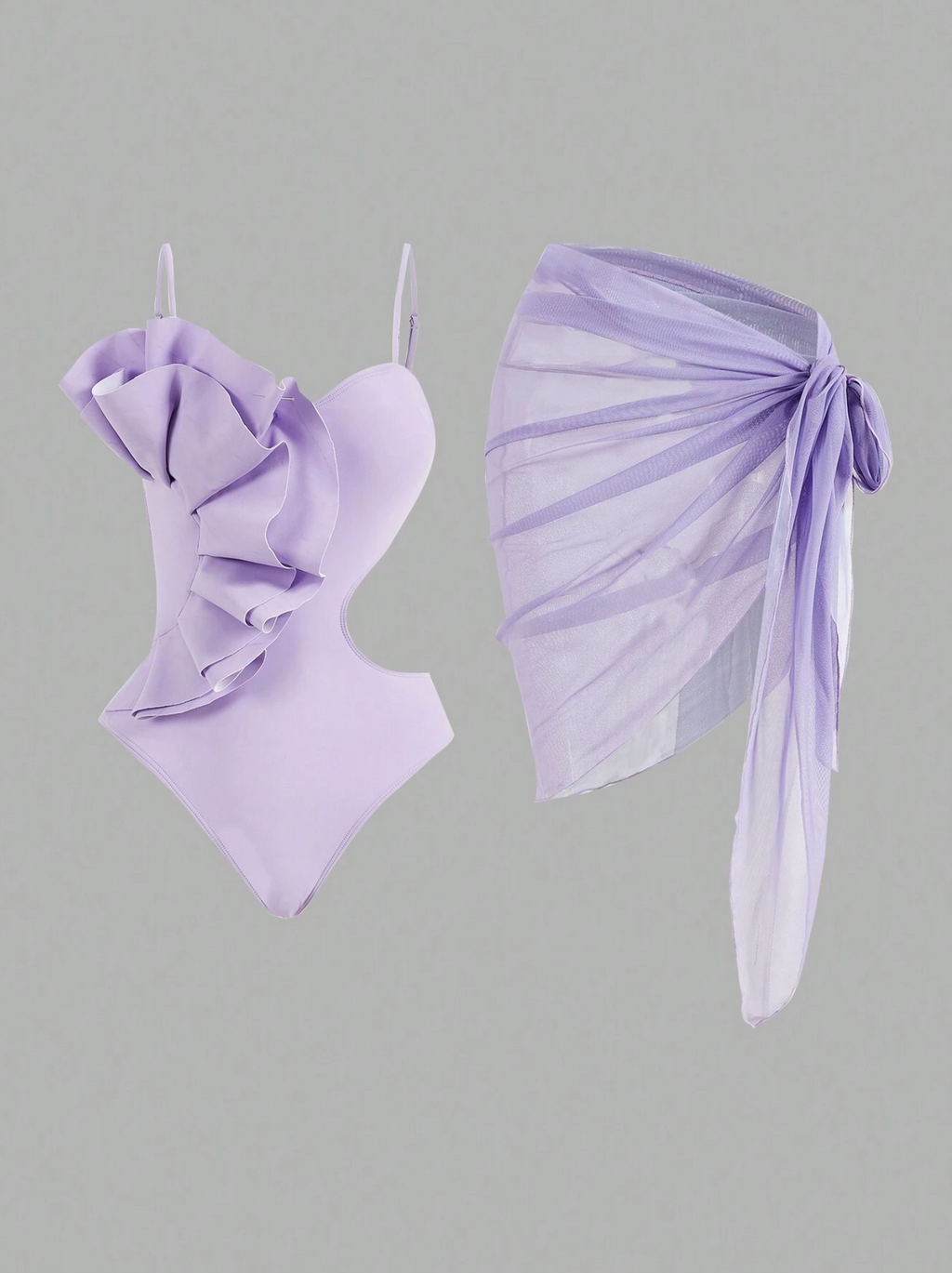 2 Pack Lilac Ruffle One Piece & Sarong Set