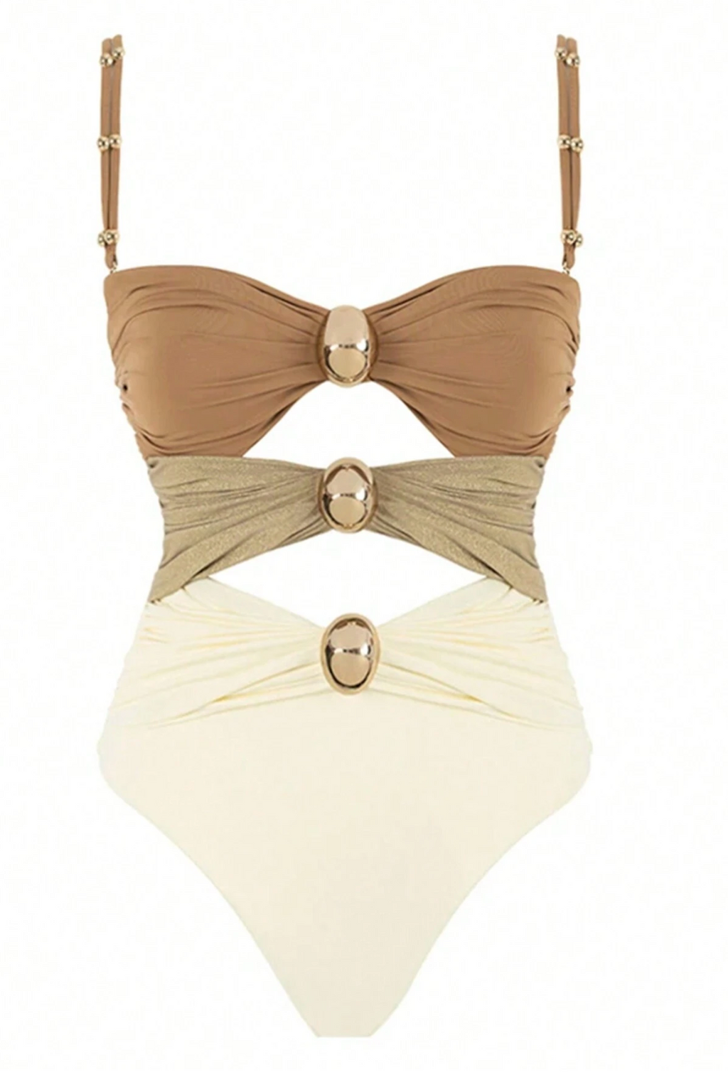 LUXE Tricolor Cut Out Bead Swimsuit