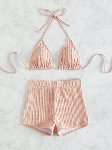 Textured Triangle Bikini Shorts Set