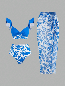 3 Pack Holiday Frill Bikini & Sarong Set