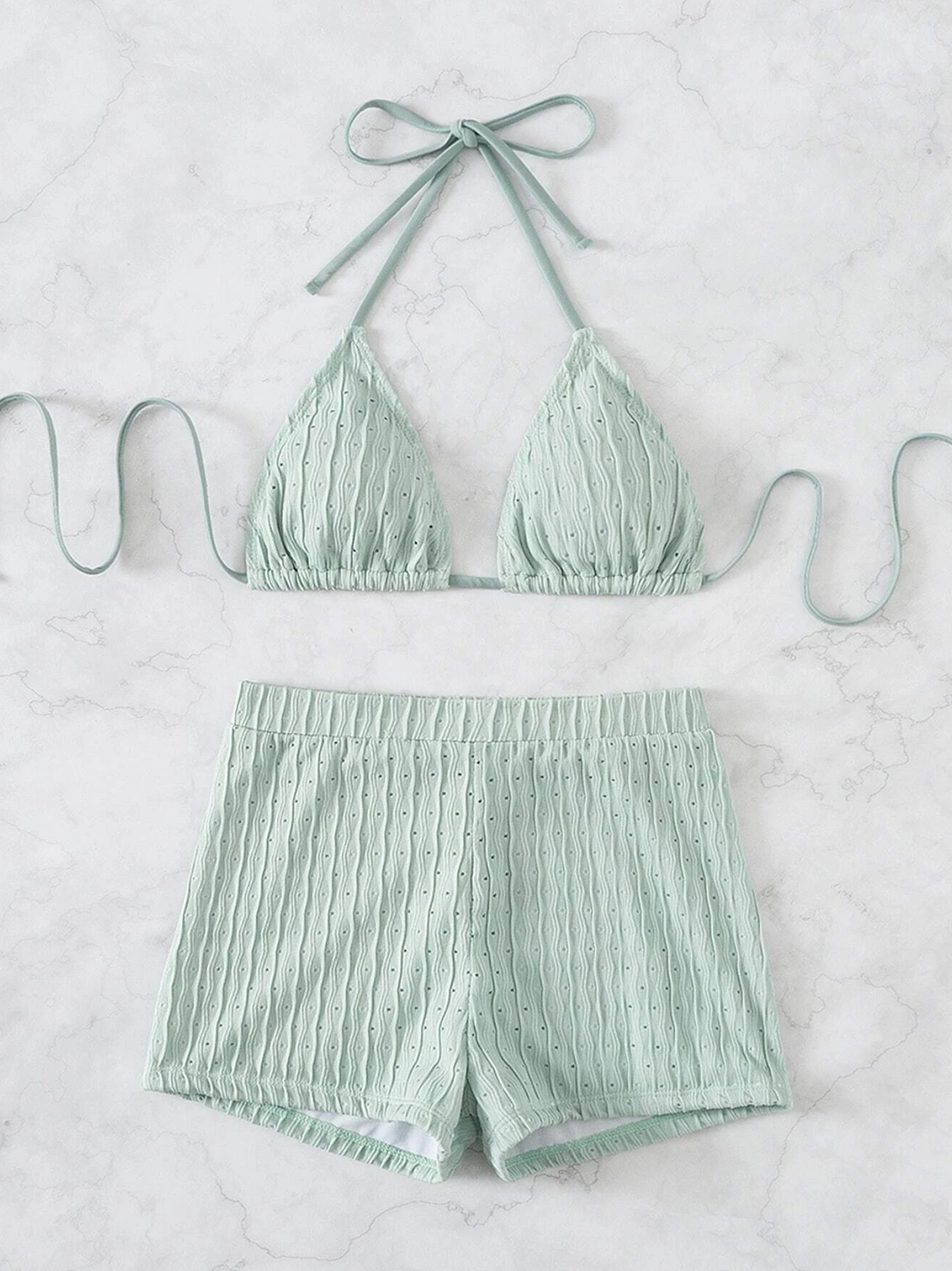 Textured Triangle Bikini Shorts Set