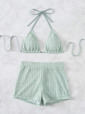 Textured Triangle Bikini Shorts Set