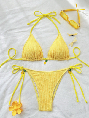 Lemon Crinkle Tie Up Bikini Set