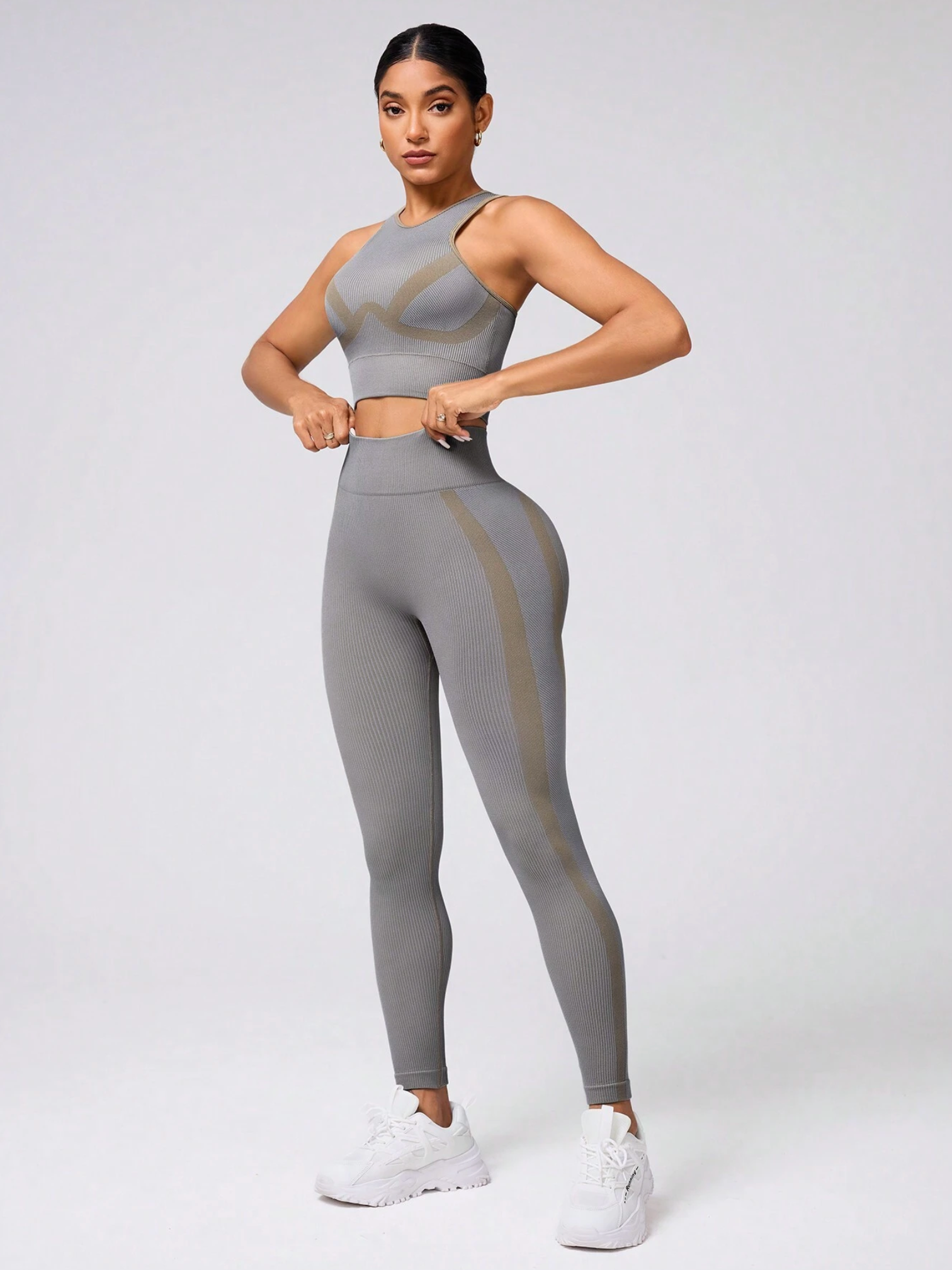 Seamluxe Contrast Color Round Neck Cropped Top And High Waist Leggings Active Set