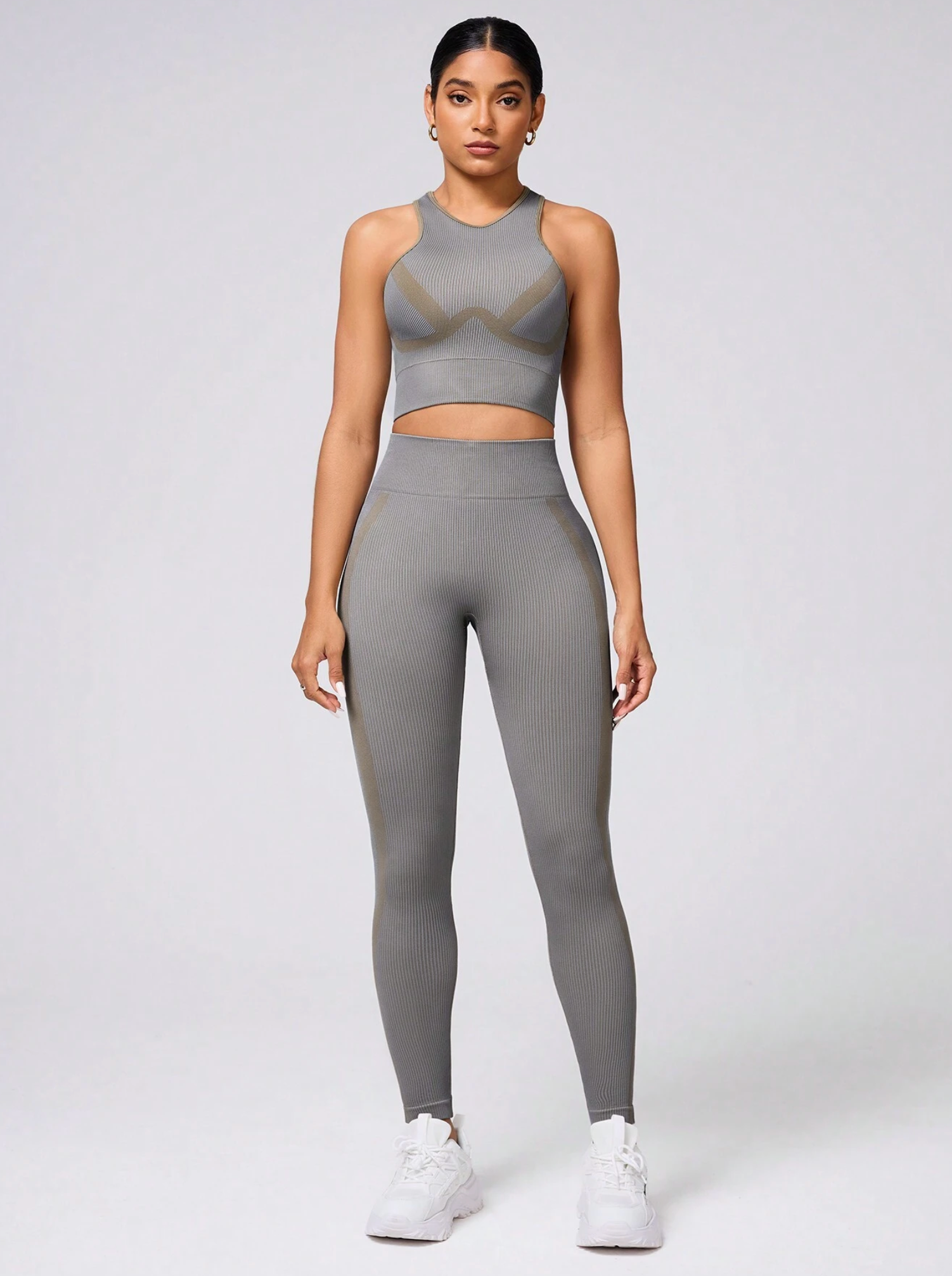 Seamluxe Contrast Color Round Neck Cropped Top And High Waist Leggings Active Set