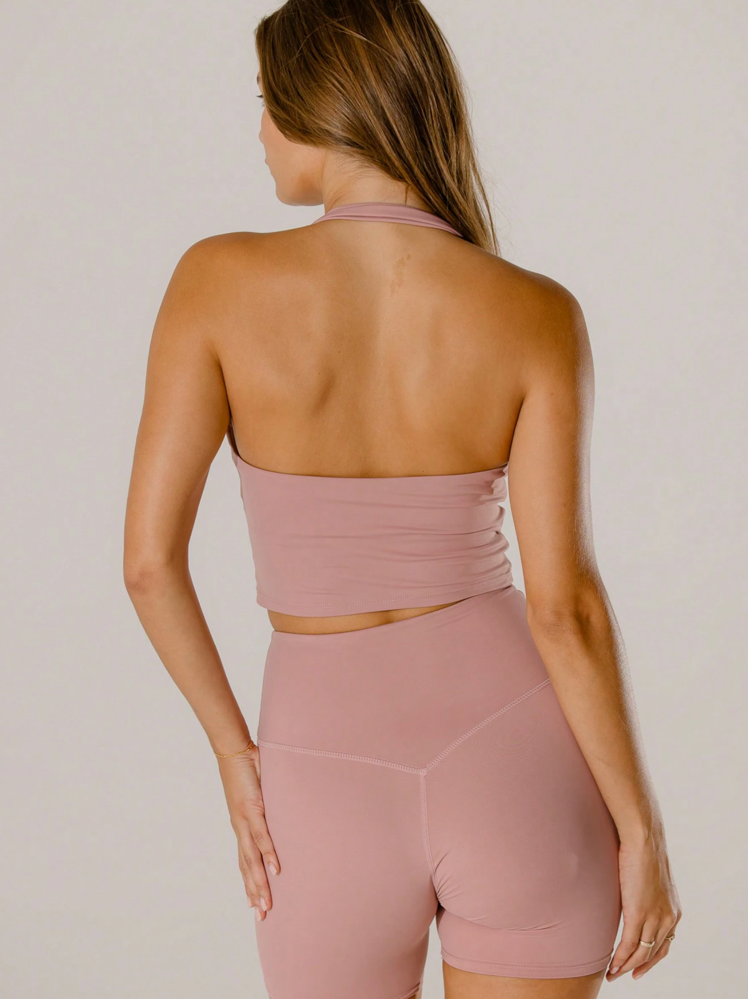 Dusty Pink Ruched Halter-Neck Active Top