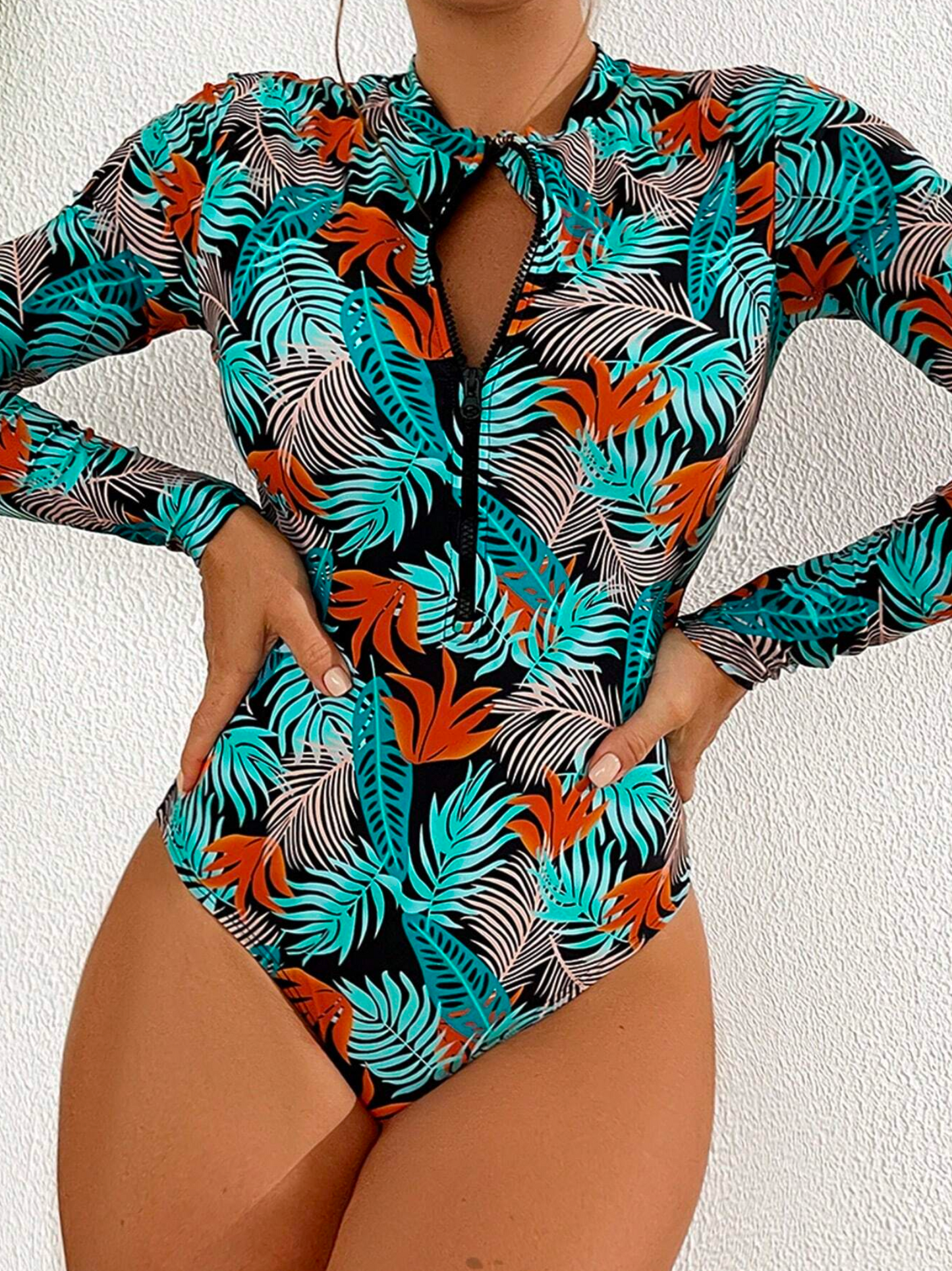 Neon Burst Zipper One Piece Rashguard