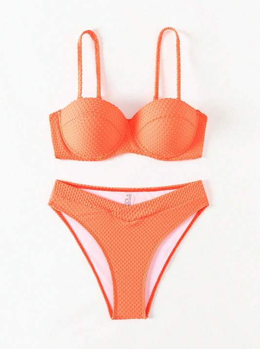 Coral Swiss Dot Push Up Bikini Set