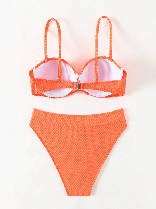 Coral Swiss Dot Push Up Bikini Set