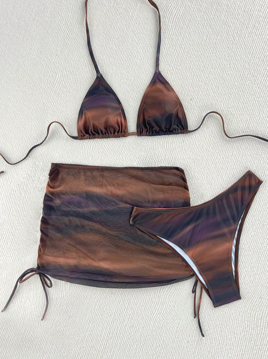 3 Pack Vintage Bikini & Cover Skirt Set