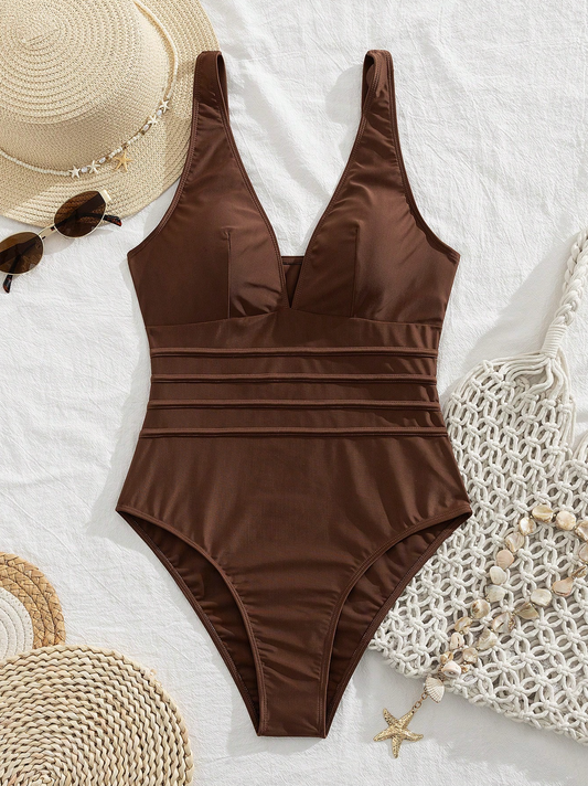 Brown Plunge Swimsuit