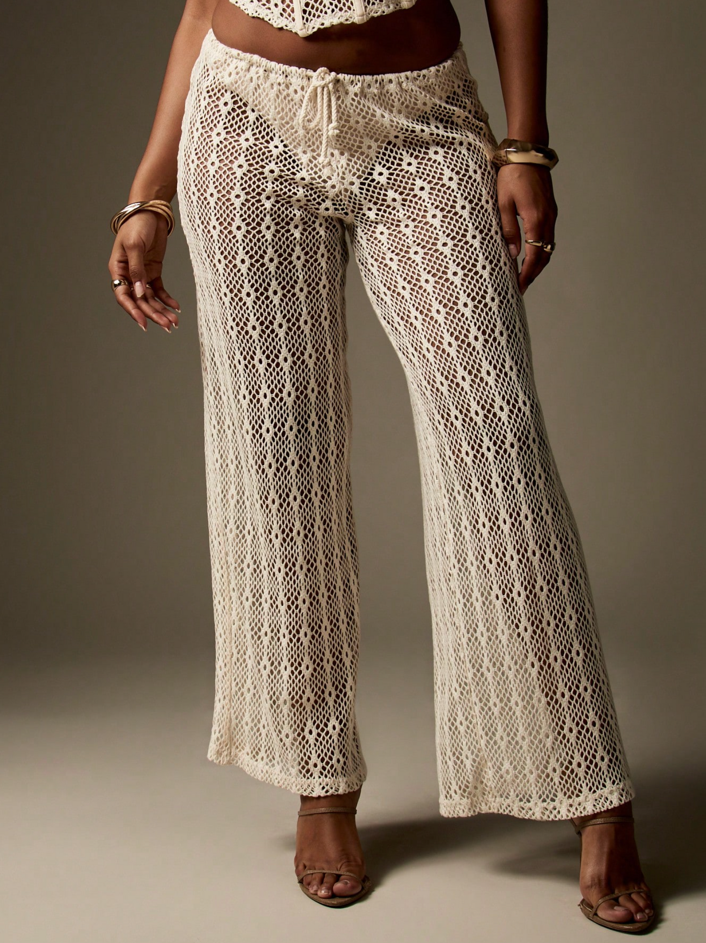 Crochet Corset Top & Wide Leg Palazzo Pants Cover Up
