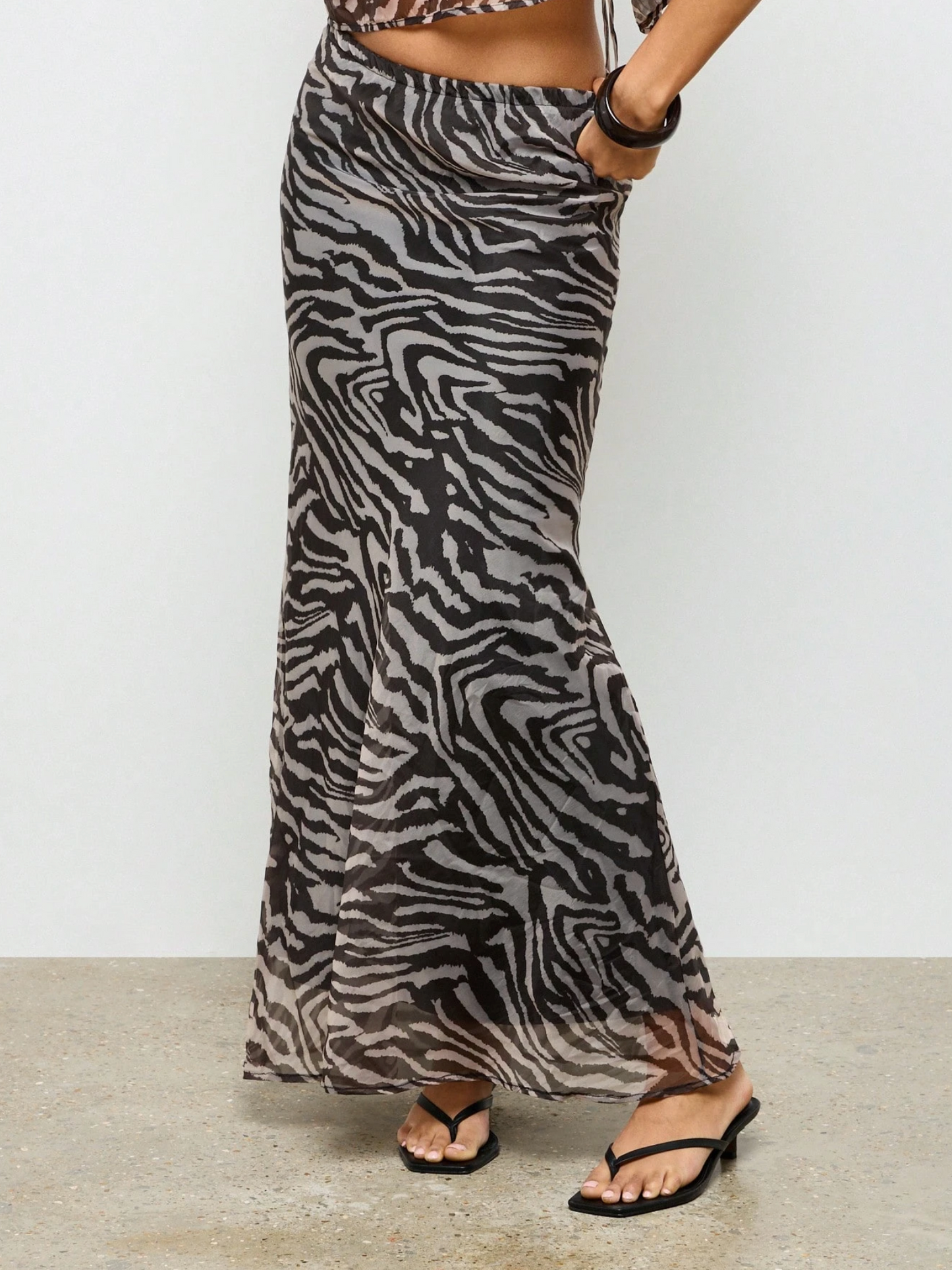 Zebra Print Sheer Cami Crop Top & Maxi Skirt Co-Ord Set