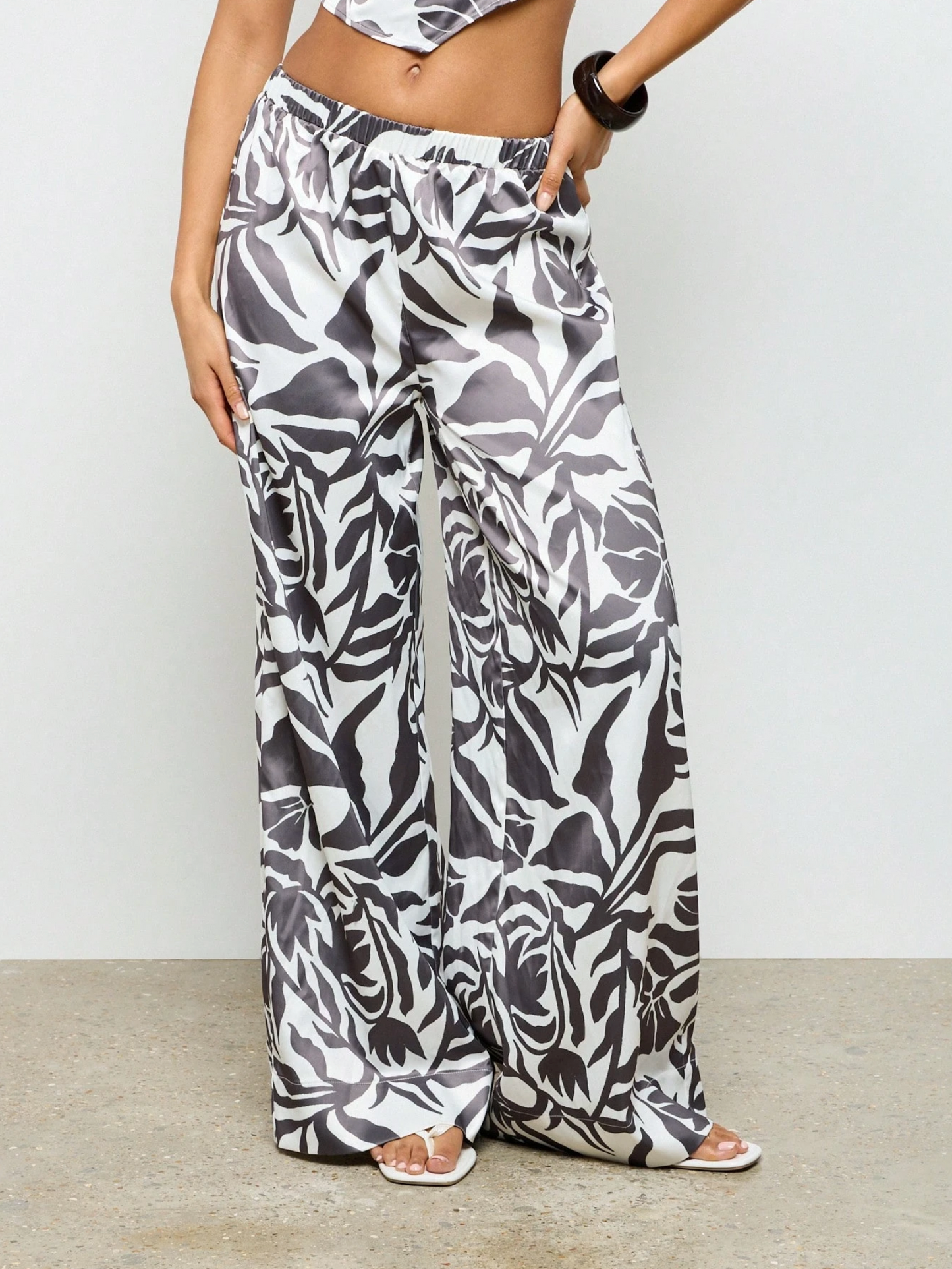 Abstract Monochrome Floral Bandeau Top & Palazzo Pants