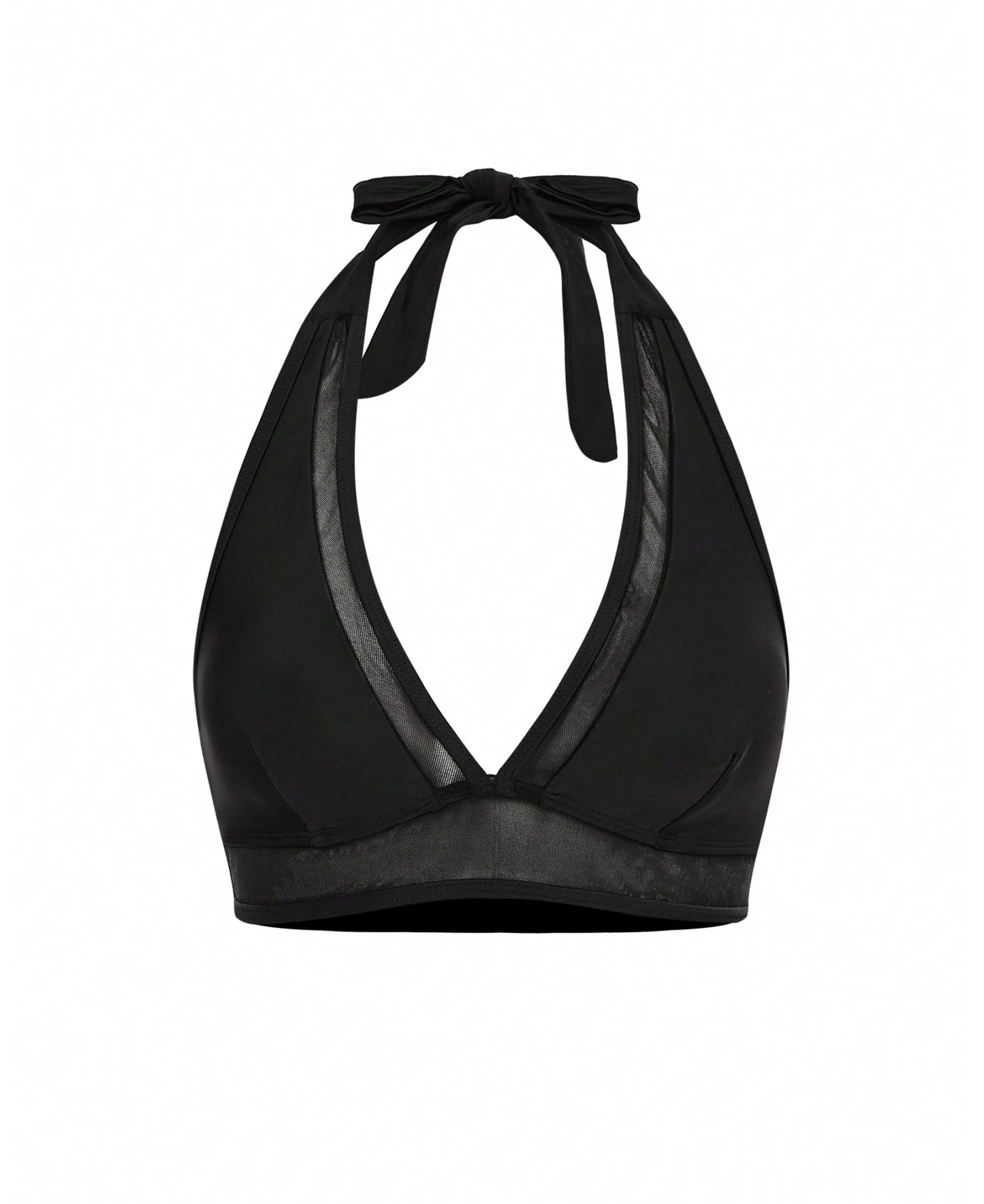 Black Mesh Insert Halter Bikini Top