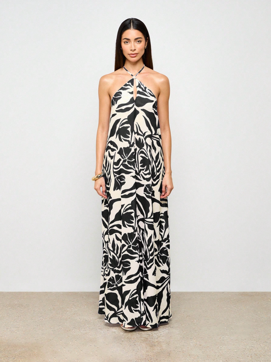 Abstract Palm Leaf Maxi Beach Dress