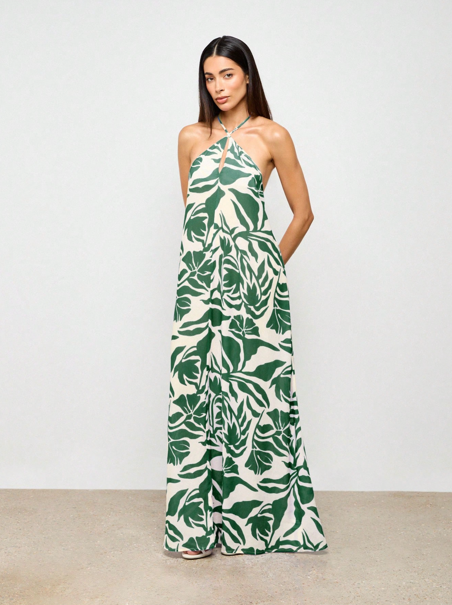 Abstract Palm Leaf Maxi Beach Dress