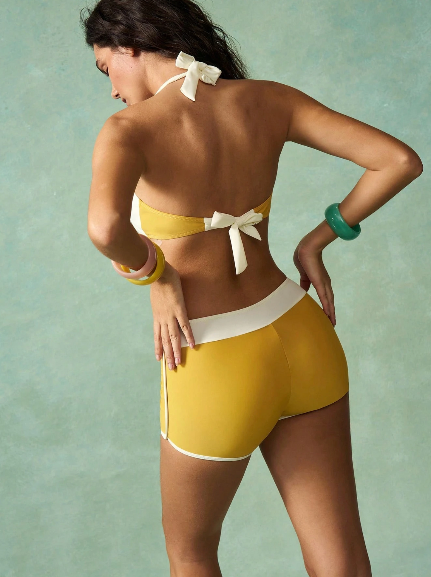 Mustard & White Badeau Bikini Shorts Set