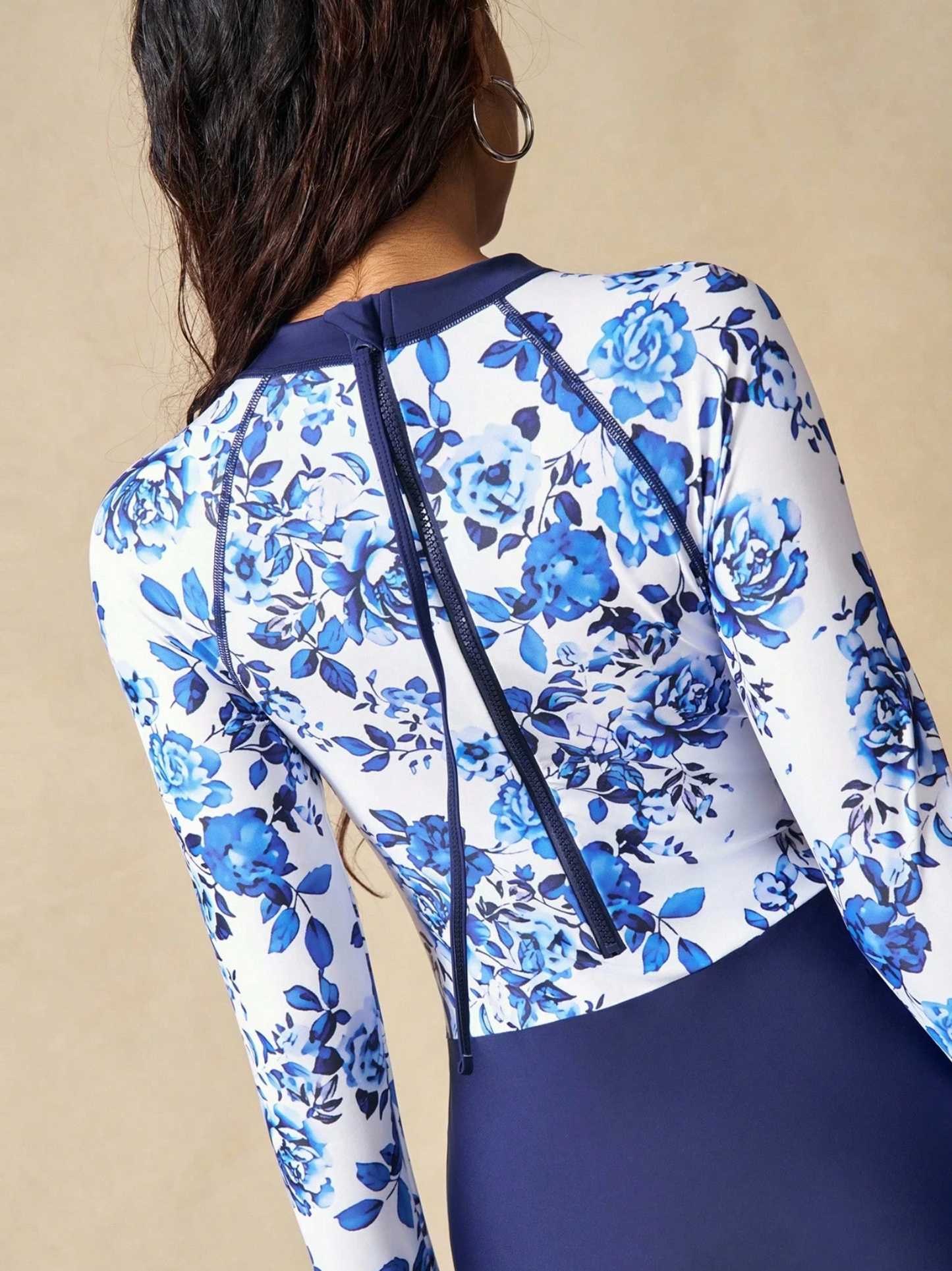 Floral & Navy Zipper Rashguard