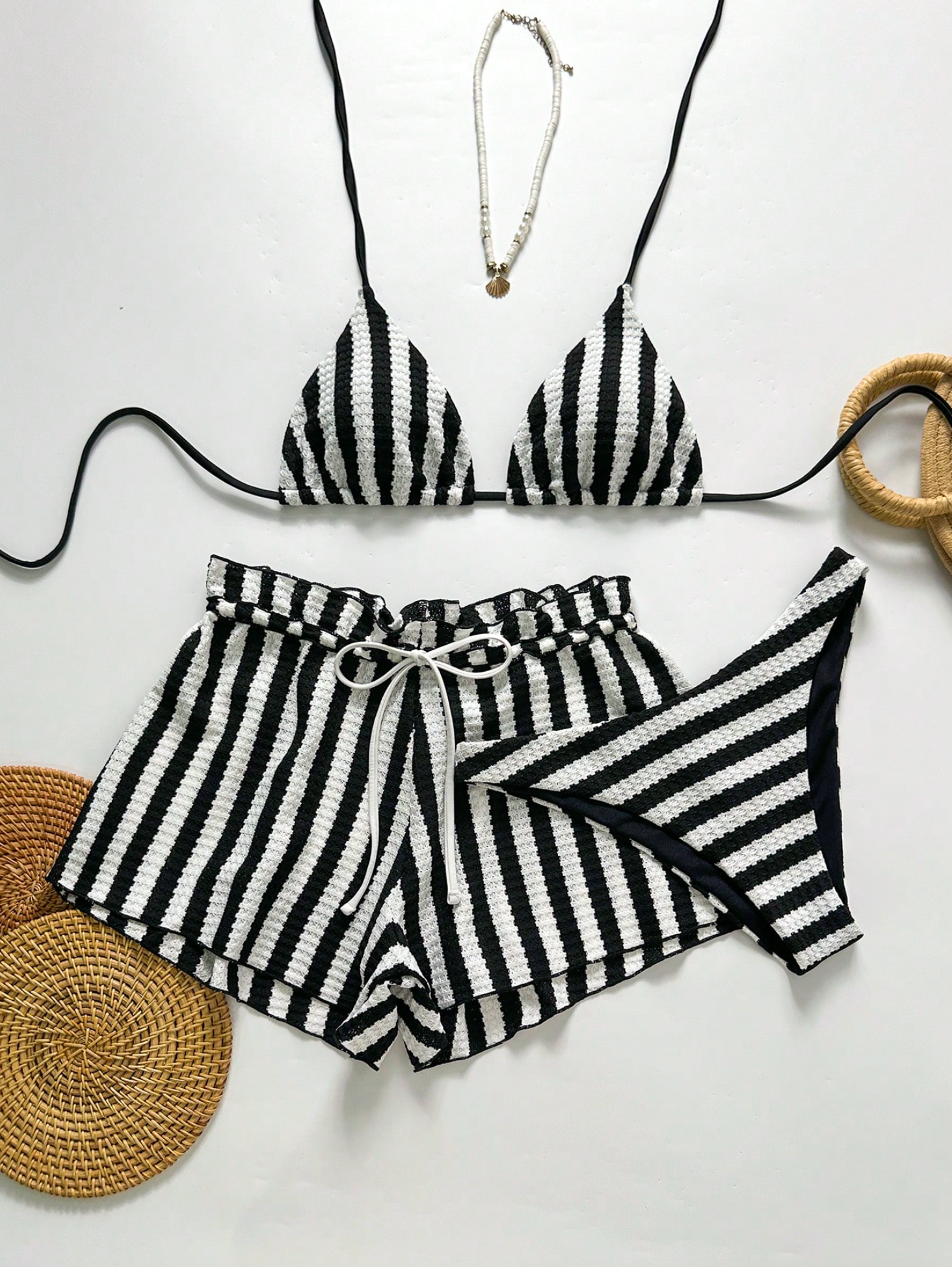 Stripe Crochet Triangle Bikini & Shorts Set – Lagoonlab