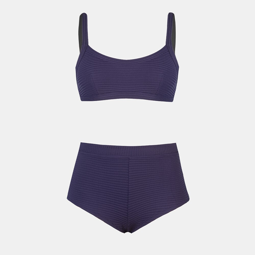 Cupshe - Purple Ribbed Scoop Neck Bikini Shorts Sets