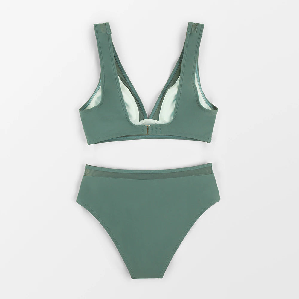 CUPSHE - Olive Mesh High Waist Bikini Set