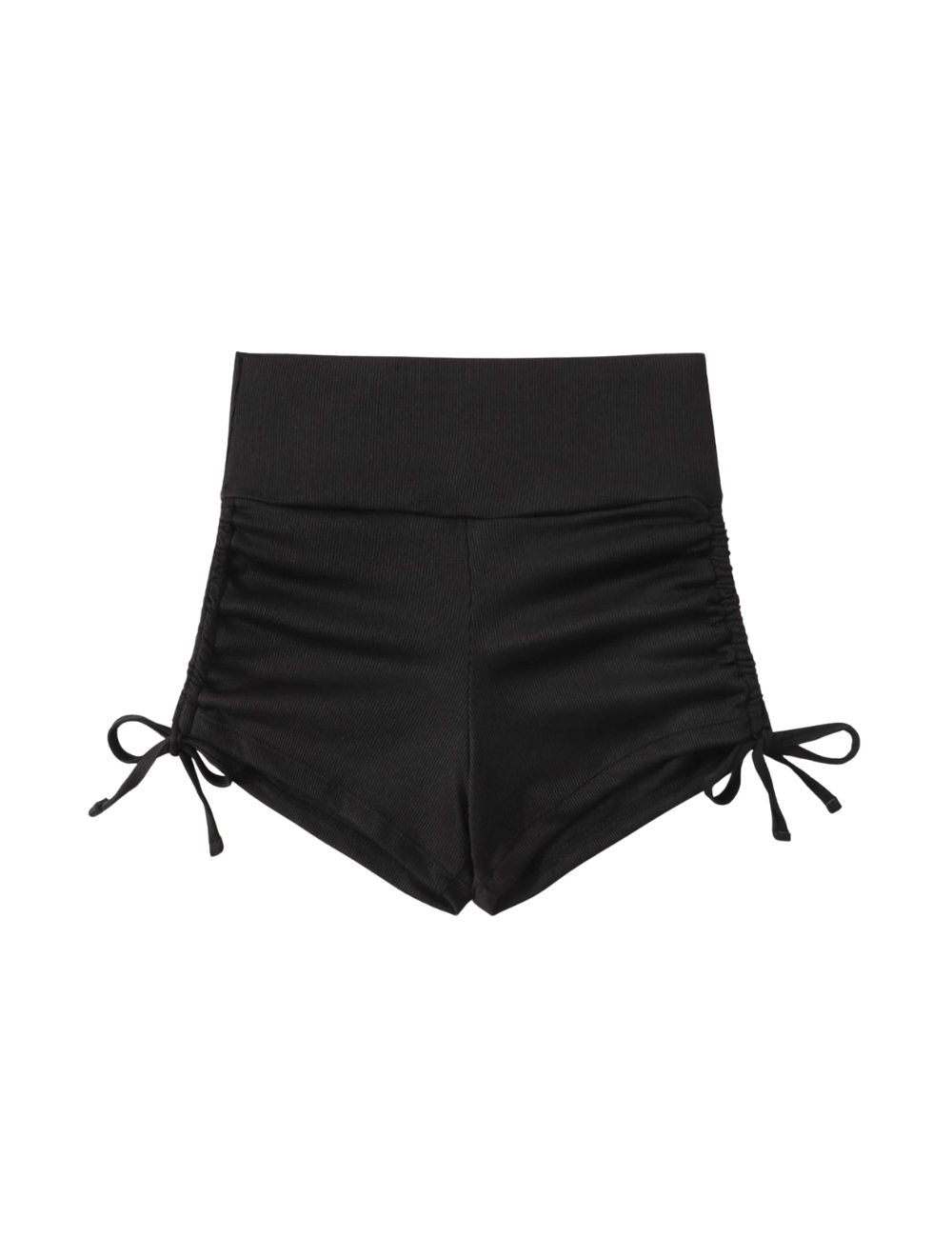 Basics Ribbed Black Drawstring Bikini Shorts
