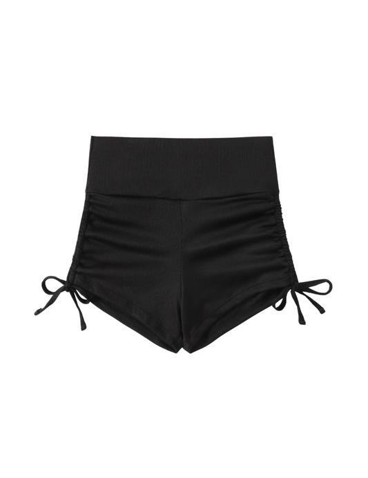 Basics Ribbed Black Drawstring Bikini Shorts
