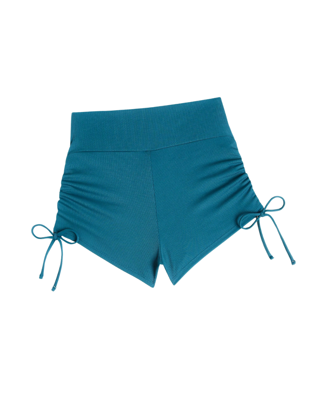 Basics Ribbed Drawstring Teal Bikini Shorts