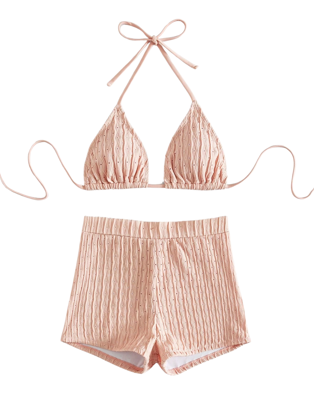 Textured Dot Triangle Bikini Shorts Set