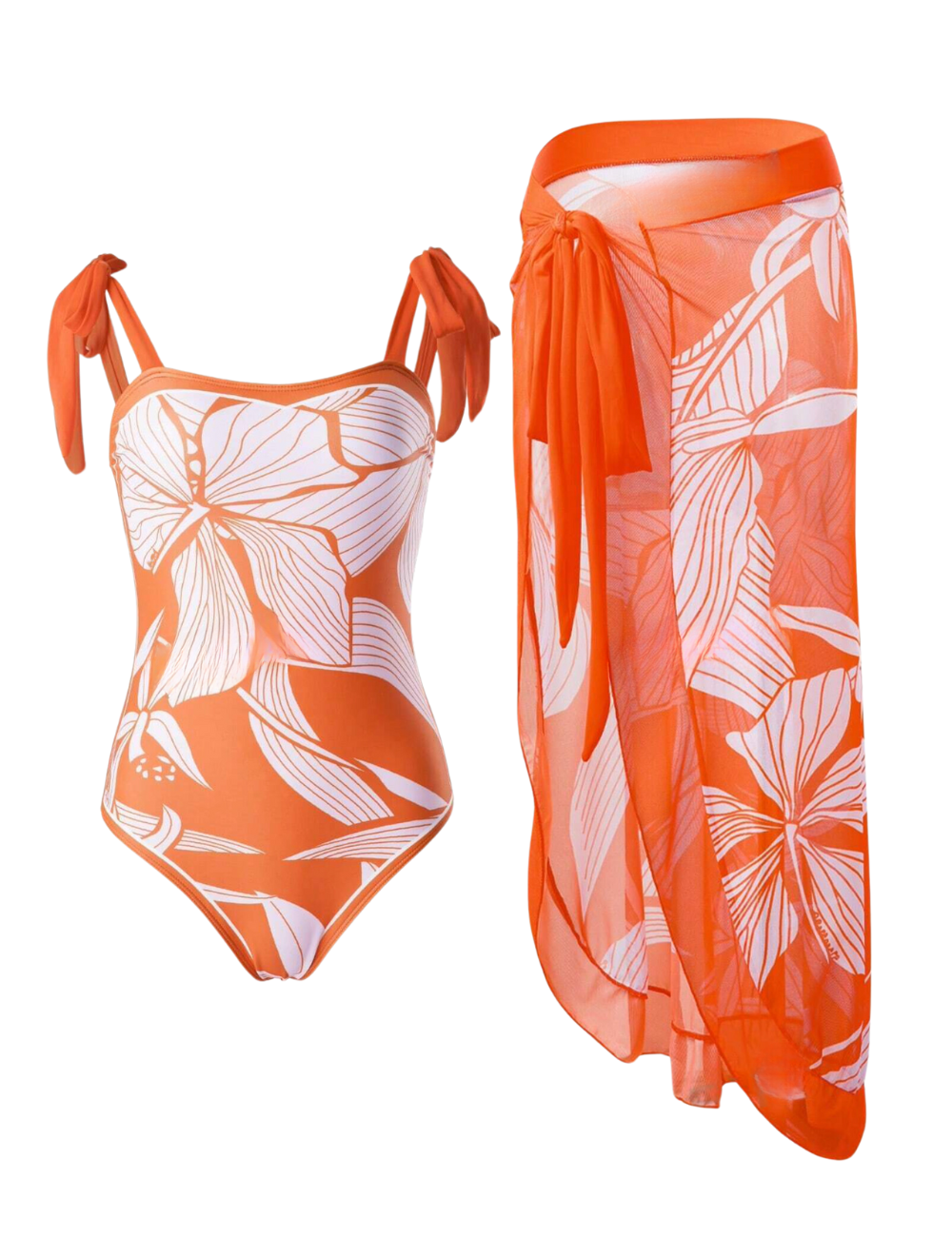 Tangerine Bloom Swimsuit & Sarong Set