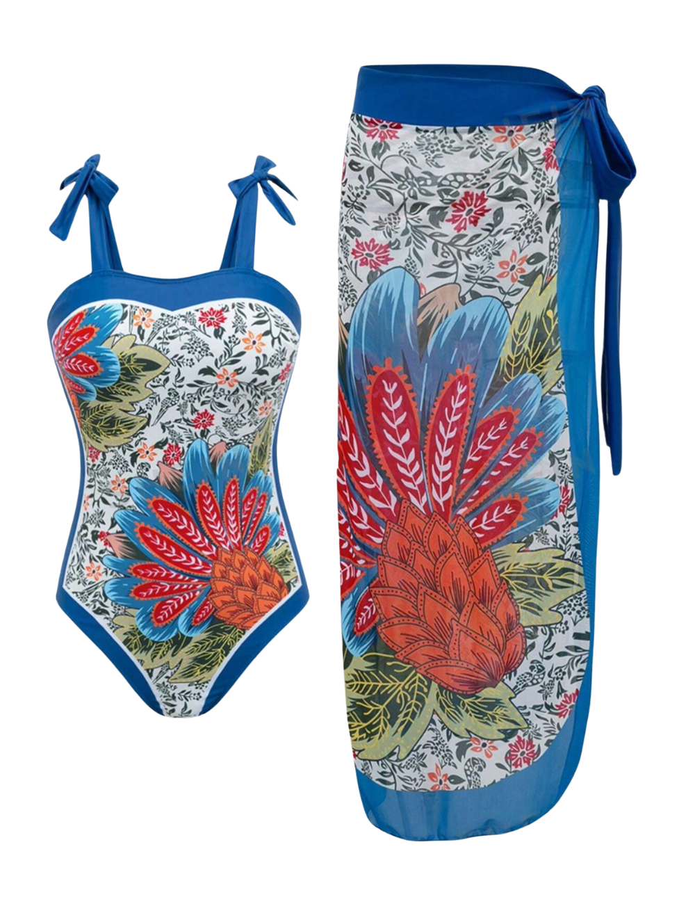 Peacock Bloom Swimsuit & Sarong Set