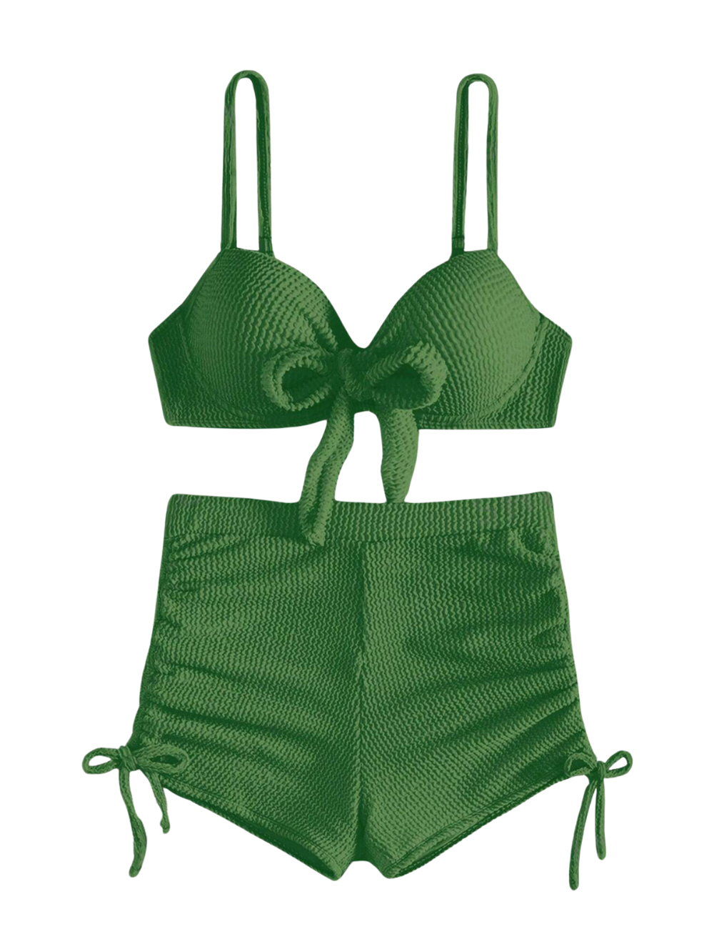 Olive Crinkle Push Up Bikini Shorts Set