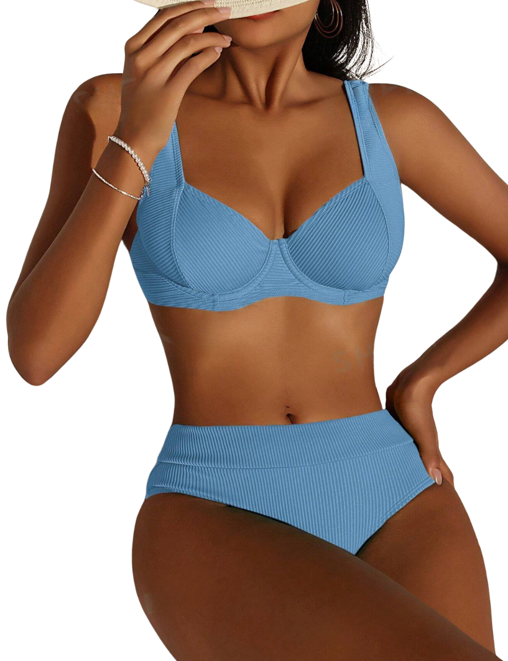 Sky Blue Ribbed Underwire Bikini Set