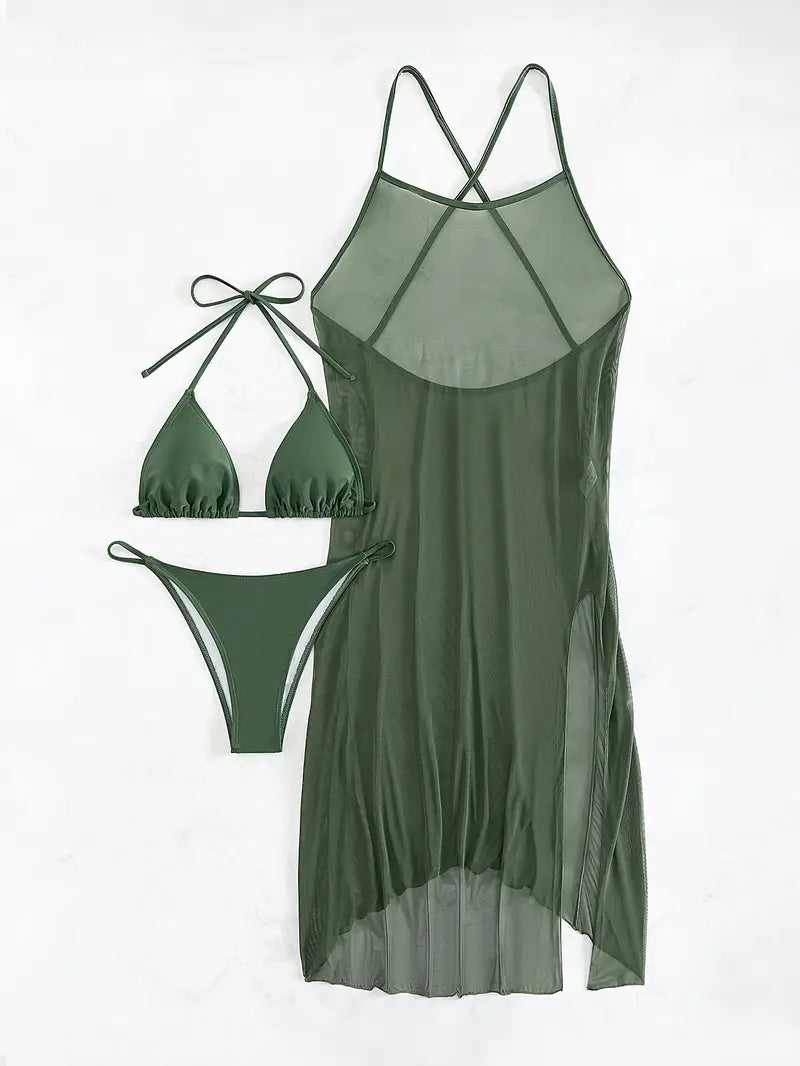 Olive Bikini & Cover Dress Set