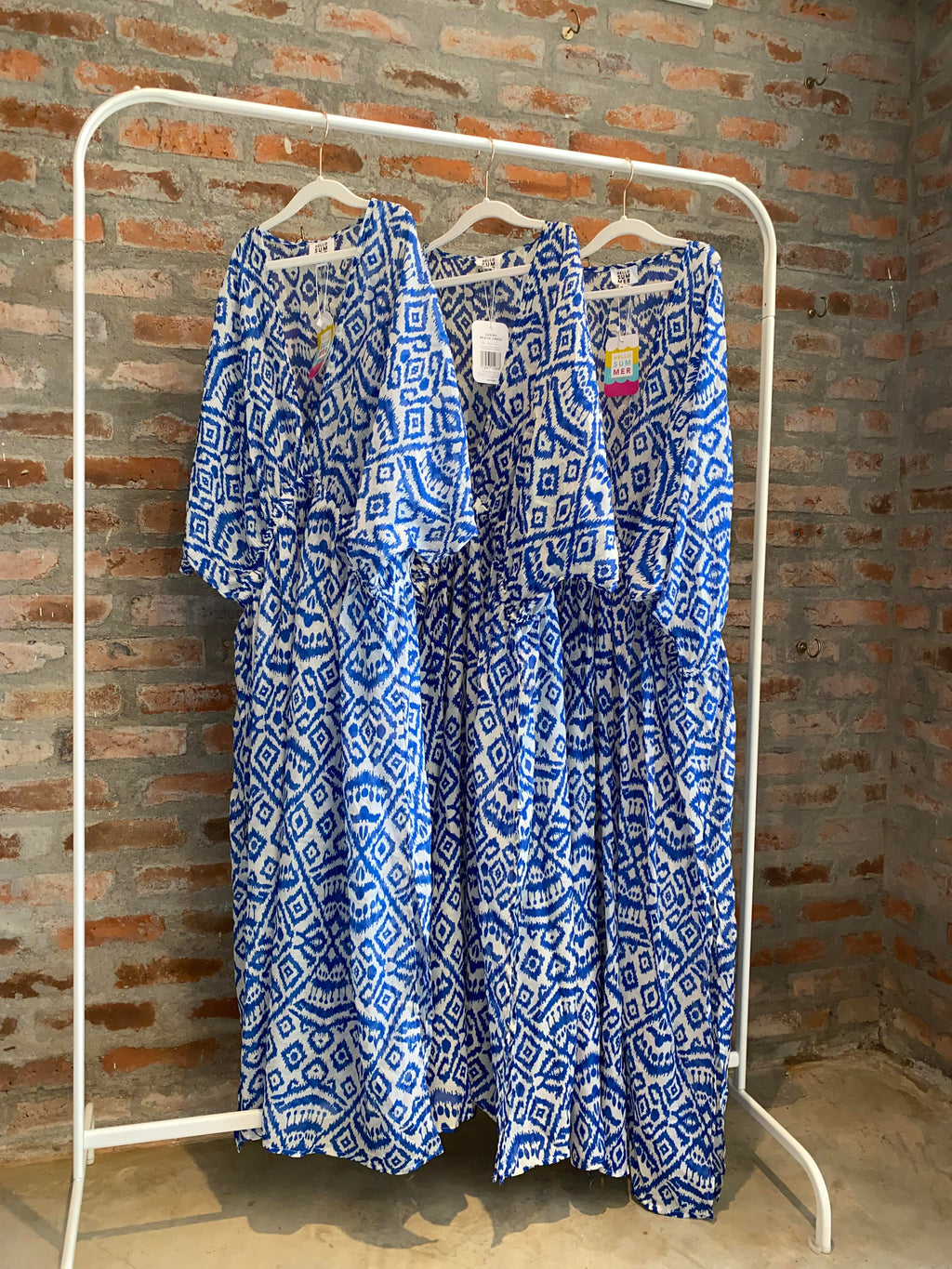 Hello Summer - Morrocan Print Blue White Maxi Kaftan Cover Dress