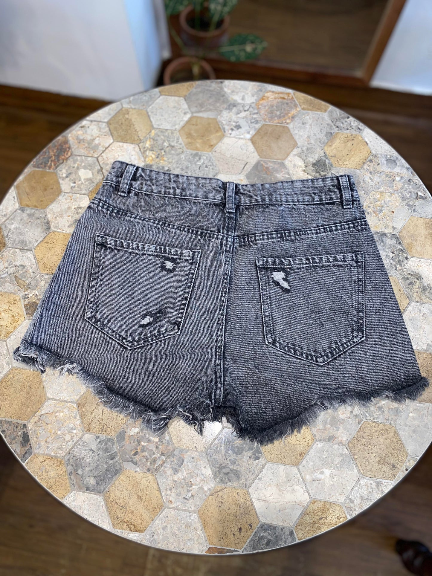 Grey Ripped Denim Shorts