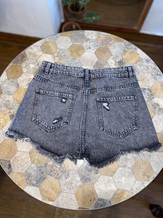 Grey Ripped Denim Shorts