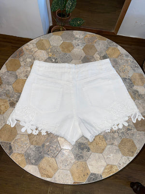 White Embroidered Denim Shorts