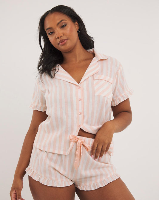 True - SK-BA-CSPS Box Avenue Peach Stripe Short sleeve shorts Pyjama Set