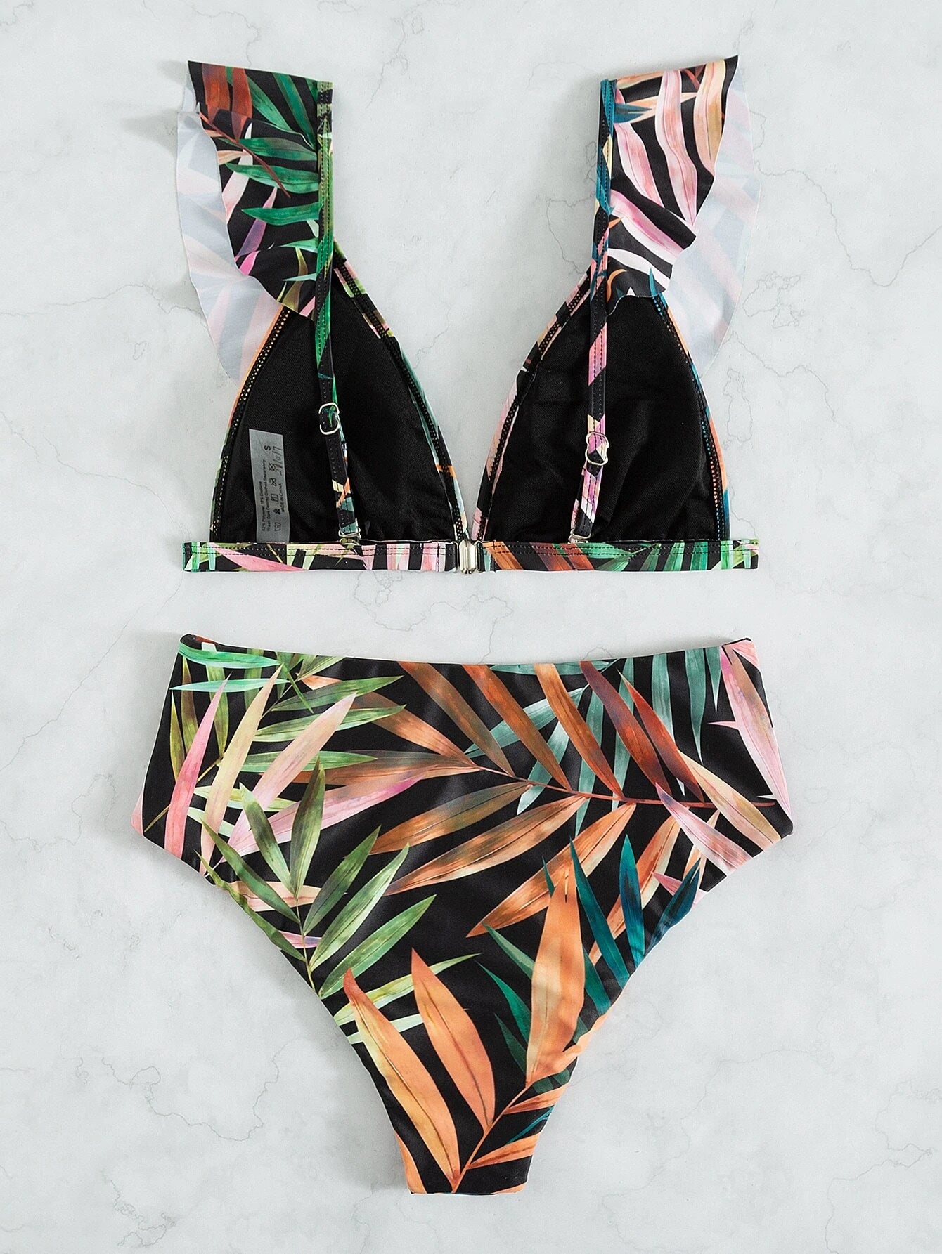 Arty Leaf Ruffle Mid Waist Bikini Set