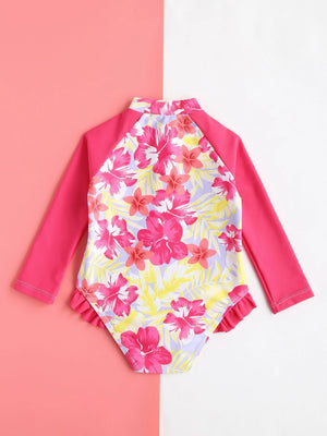 Baby Girl Floral Print Frill Trim One Piece