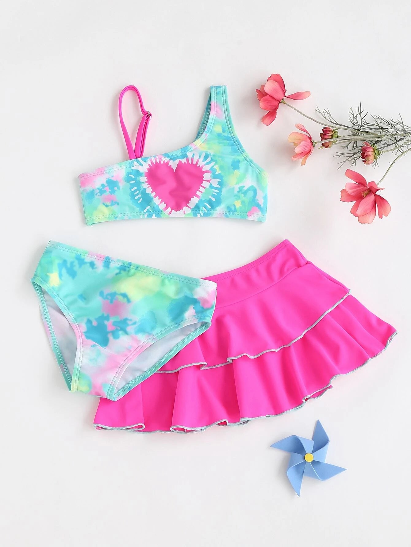 Toddler Girls Heart Tie Dye Bikini & Beach Skirt