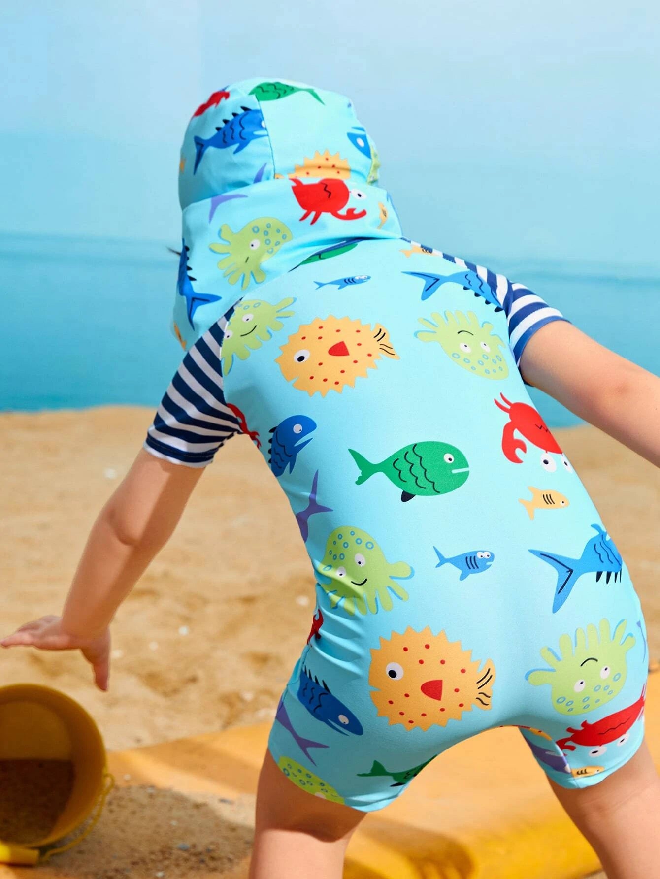 Sea Animals Zip Front One Piece With Cap