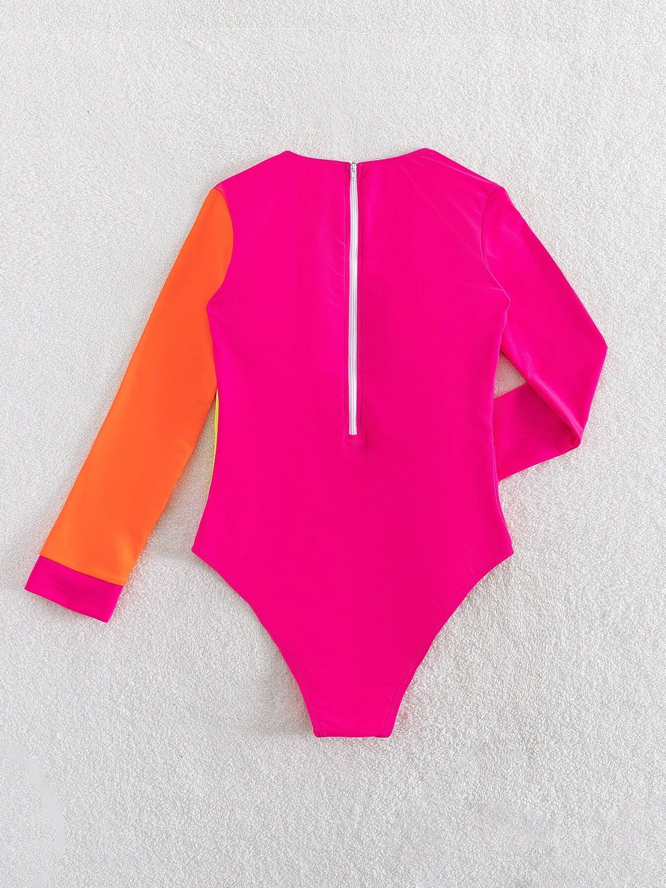 Color Block Neon Pink Orange Yellow Zip Back Rashguard