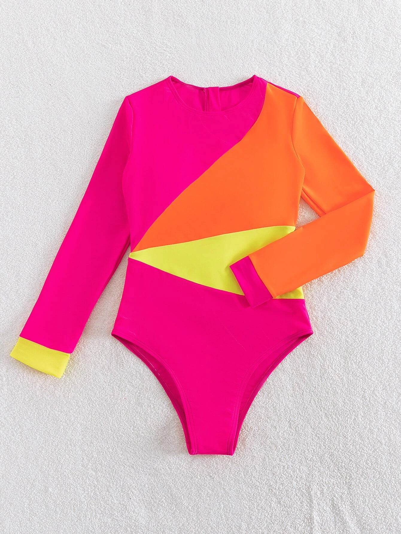 Color Block Neon Pink Orange Yellow Zip Back Rashguard
