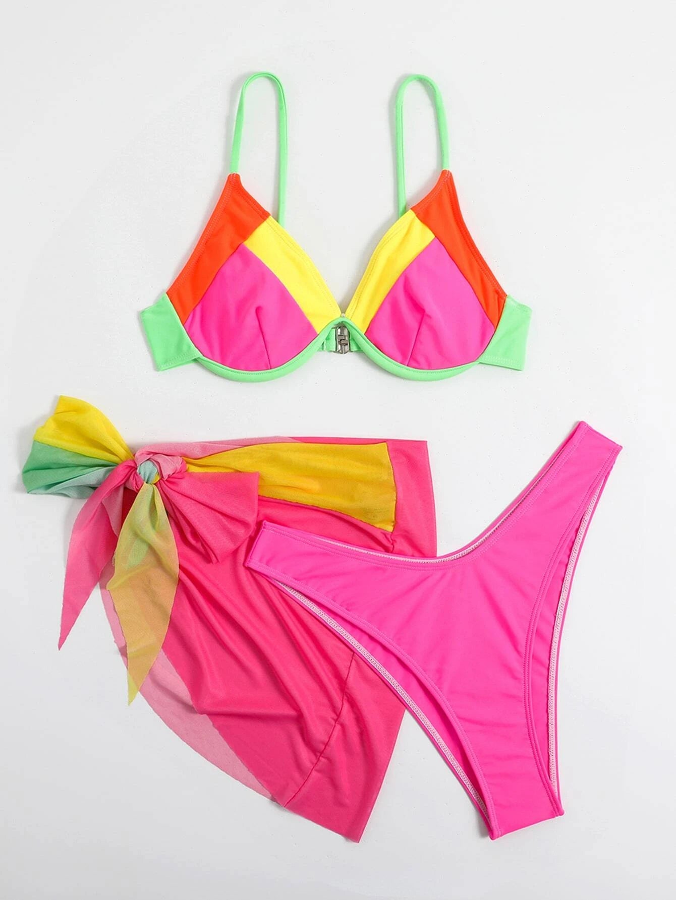 3 Pack Neon Colorblack Bikini Set